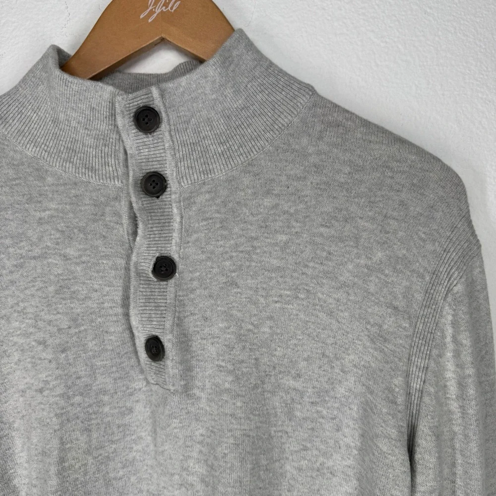 Banana Republic Men Button Henley Cashmere Cotton Sweater Gray Large Lightweight